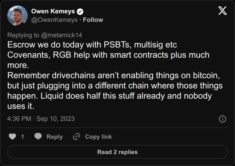 Archival rendering of an X post by Owen Kemeys: “Liquid does half this stuff already and nobody uses it.”